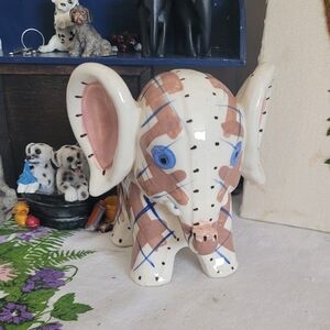 Vintage Hand-Painted Ceramic Elephant Planter - White and Pink Japan